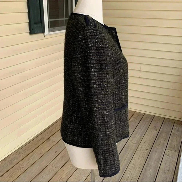 Talbots Italian Wool Alpaca Blend Blazer Jacket Olive Navy Tweed Sz 16 Military - Picture 2 of 9